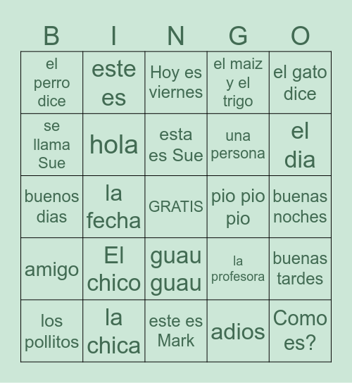 Unidad 1 Bingo Card
