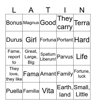 Lesson II vocabulary bingo p. 21 Bingo Card