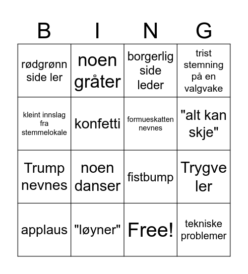 Valg-Bingo Card