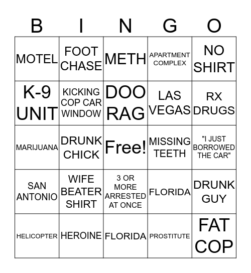 COPS Bingo Card