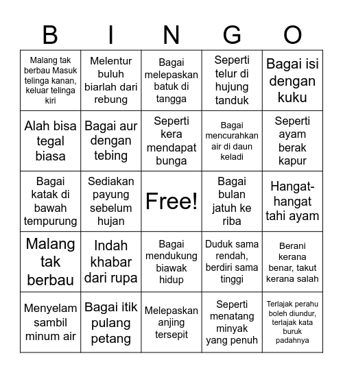 Peribahasa Bingo Card