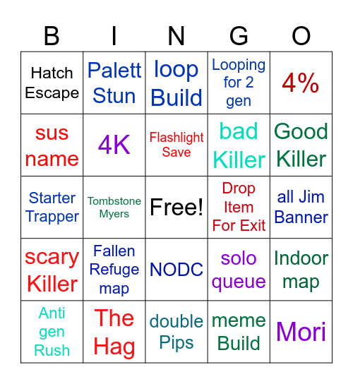 Dead By Daylight BINGO Card