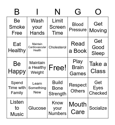 Brain Health Bingo Card