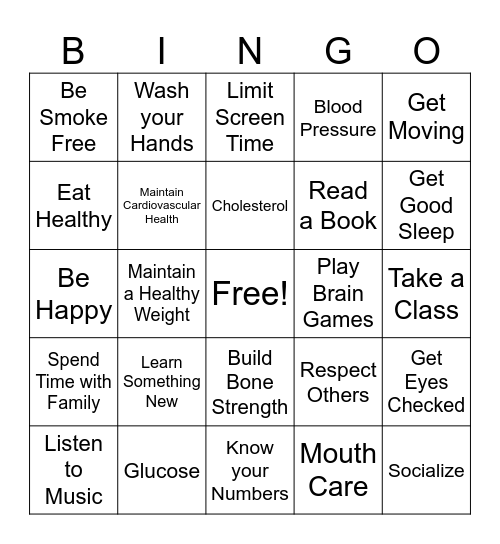 Brain Health Bingo Card