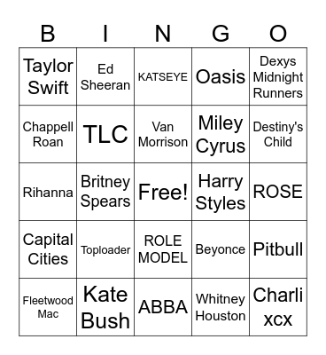 Music Bingo Card