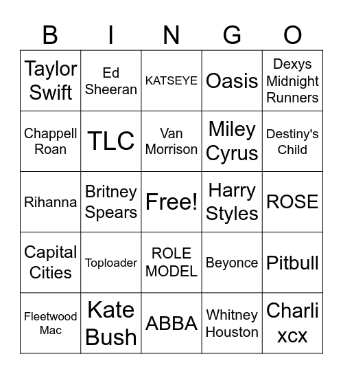 Music Bingo Card
