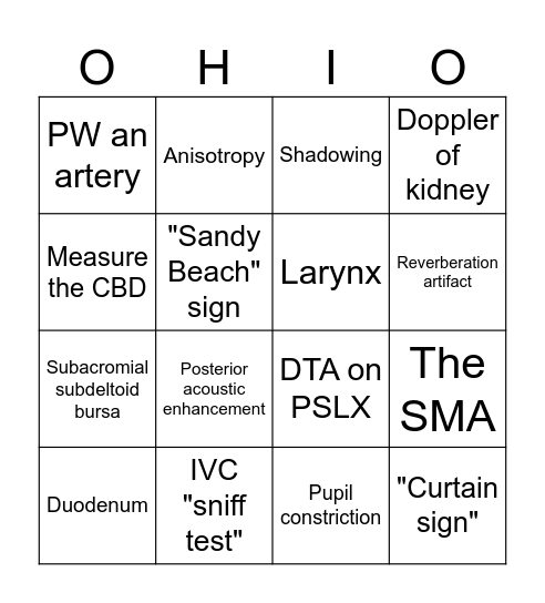 POCUS Bingo Card