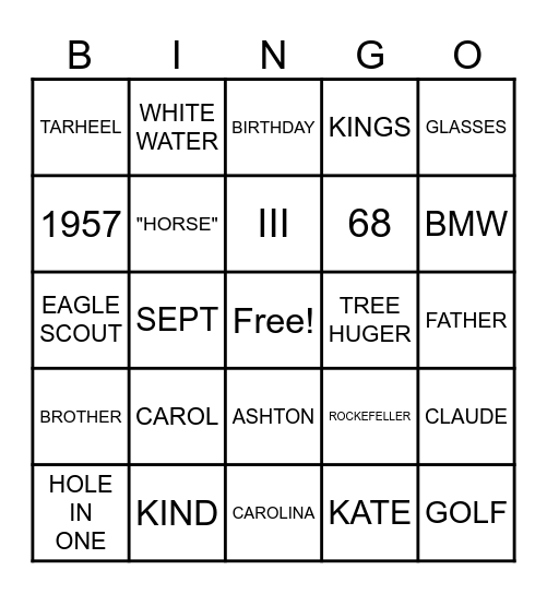 LEE'S BIRTHDAY CARD Bingo Card