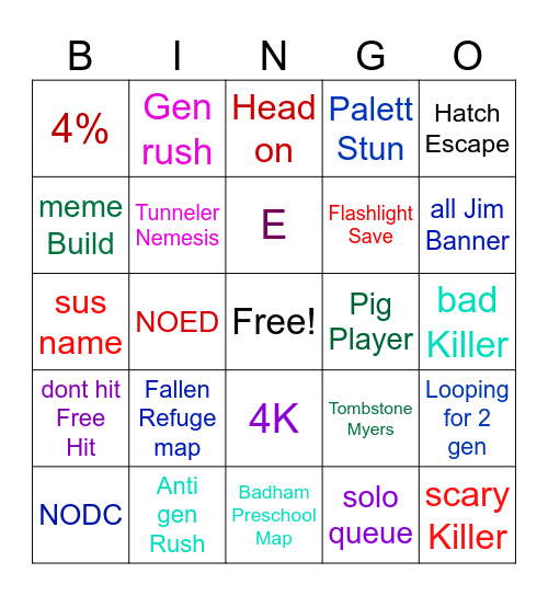 Dead By Daylight BINGO Card