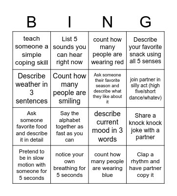 What skill Bingo Card