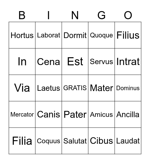 Stages 1 - 2 Bingo Card