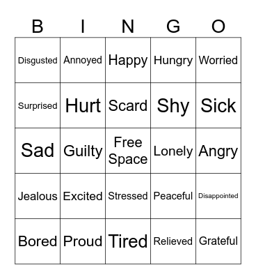 Feelings Bingo Card