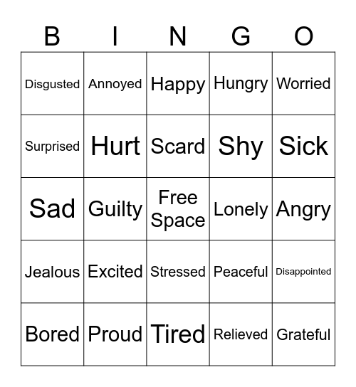 Feelings Bingo Card
