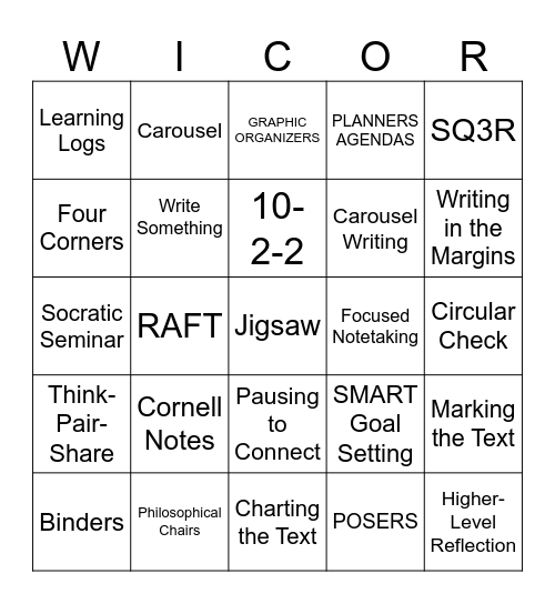 WICOR BINGO Card