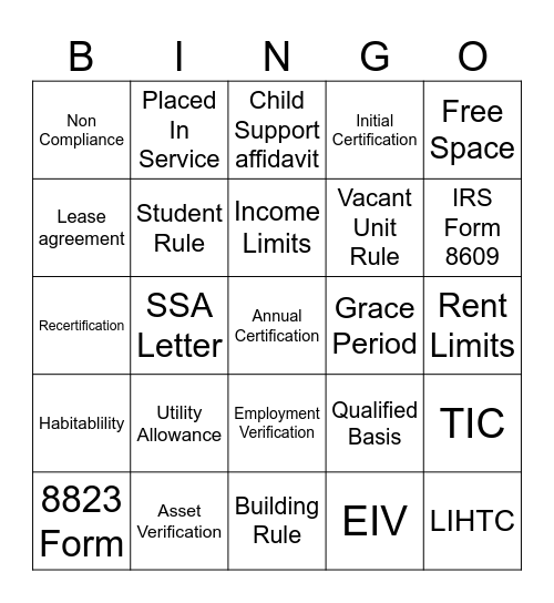 Complaince Bingo Card