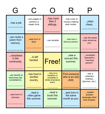 Find Someone Who... Bingo Card