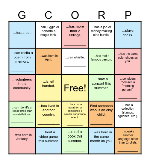 Find Someone Who... Bingo Card