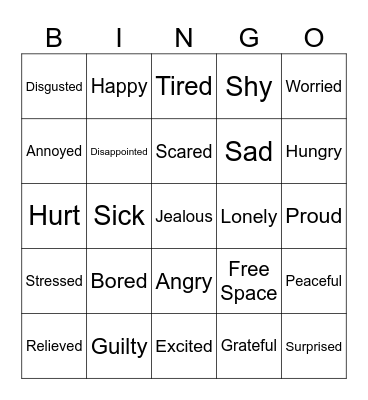 Feelings Bingo Card
