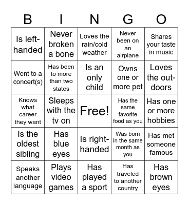 People Bingo Card