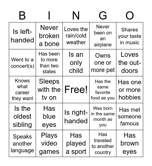 People Bingo Card