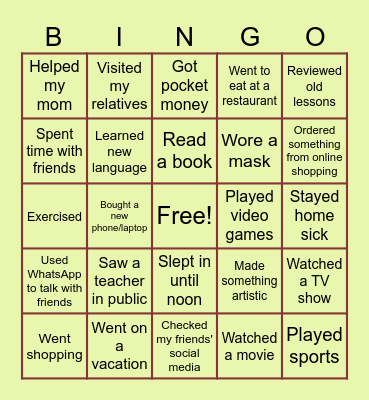 Welcome Back To School Bingo Card