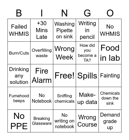 LAB TA BINGO Card
