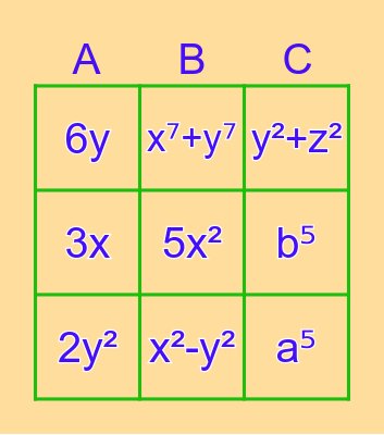 Bingo polinómico Bingo Card