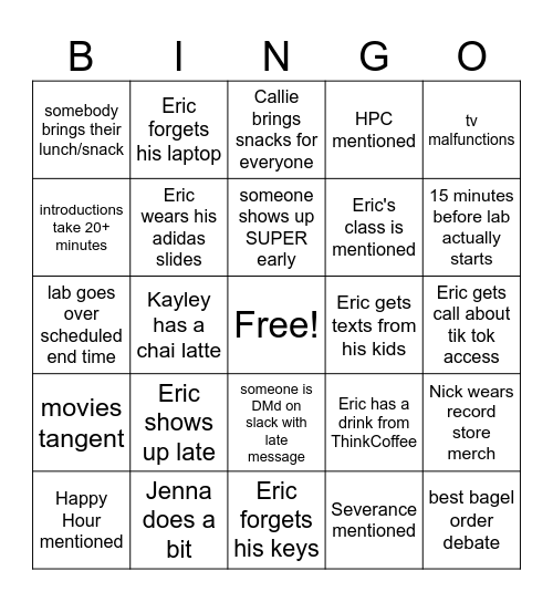 Lab Bingo Card