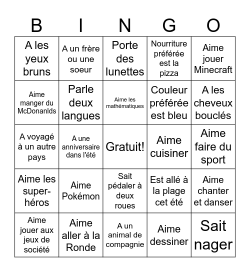 Trouver un ami qui ... Bingo Card