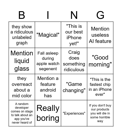 iPhone 17 Event Bingo Card