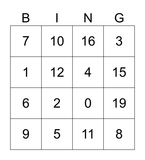 Bingo- First Day of Class Bingo Card