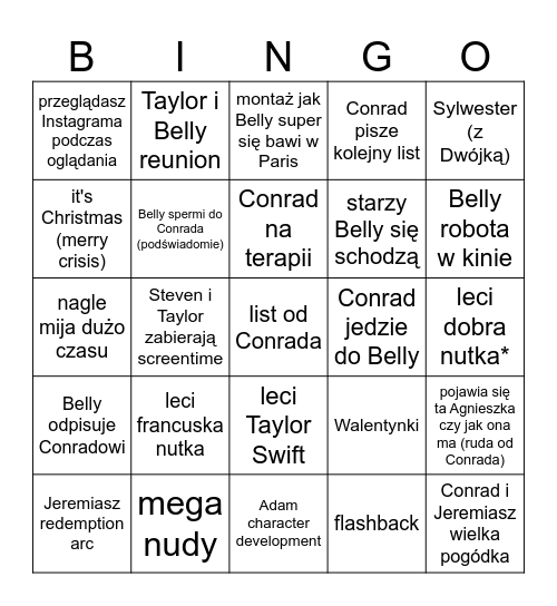 Lato w którym wyjebałam do Paris odc. 10 Bingo Card