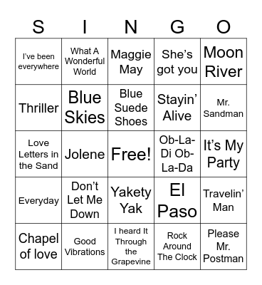 Music Bingo Card