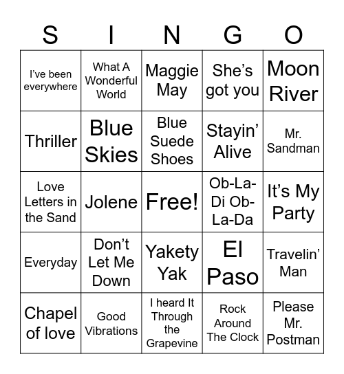 Music Bingo Card