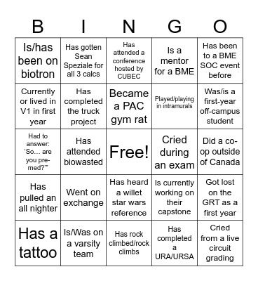 BME BINGO Card