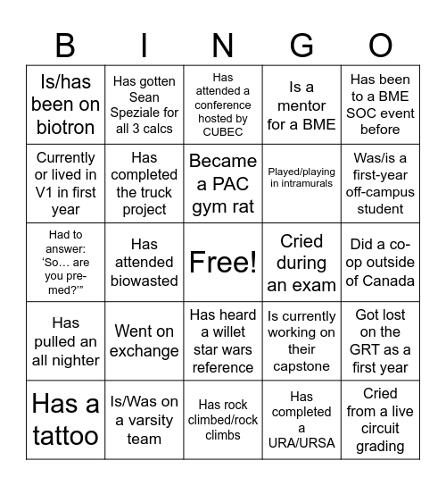 BME BINGO Card