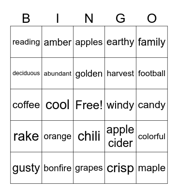 AUTUMN Bingo Card
