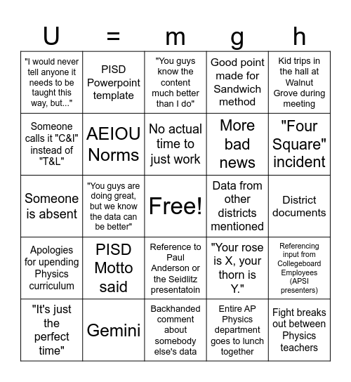 Crashout Session Bingo Card