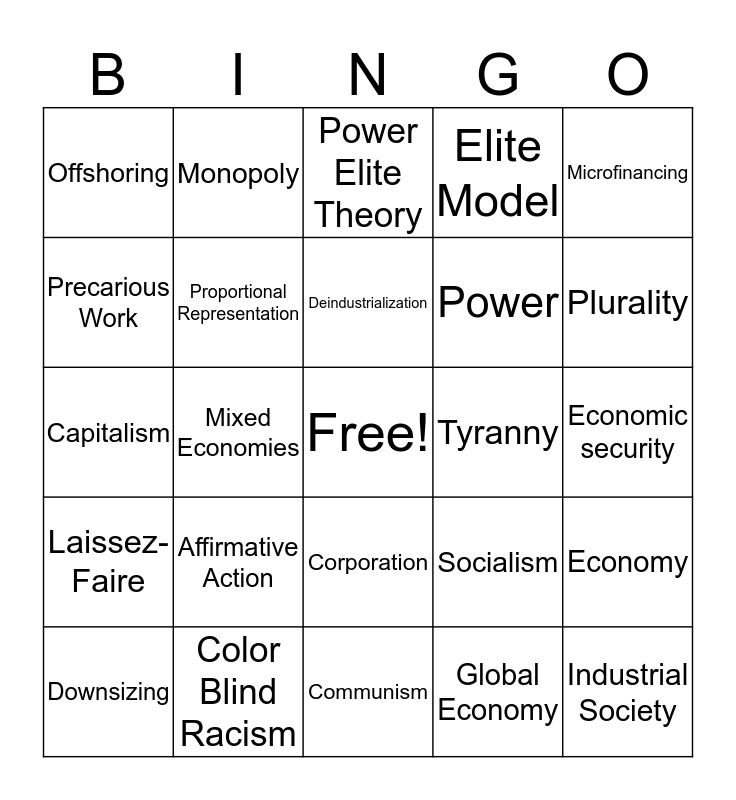 Chapter 16: Government & Economy Bingo Card