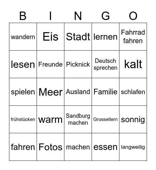 Meine Sommerferien Bingo Card