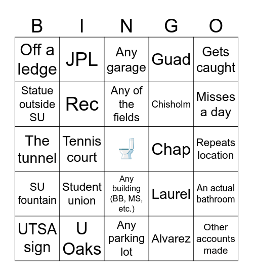 Where will the UTSA pisser strike next Bingo Card