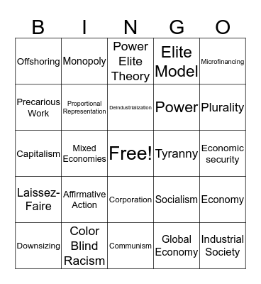 Chapter 16: Government & Economy Bingo Card