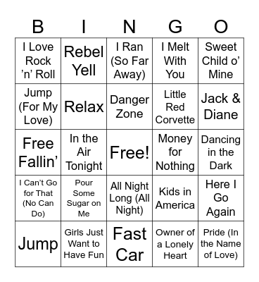 BIG CHILL MUSIC BINGO Card