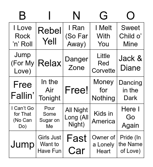 BIG CHILL MUSIC BINGO Card
