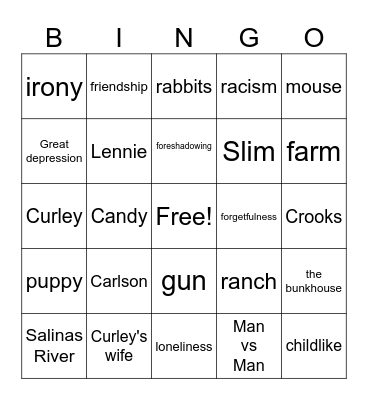 Of Mice and Men Bingo Card