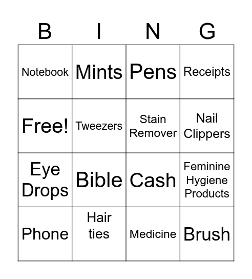 Purse Bingo Card
