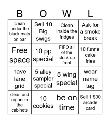 Bar Bingo Card