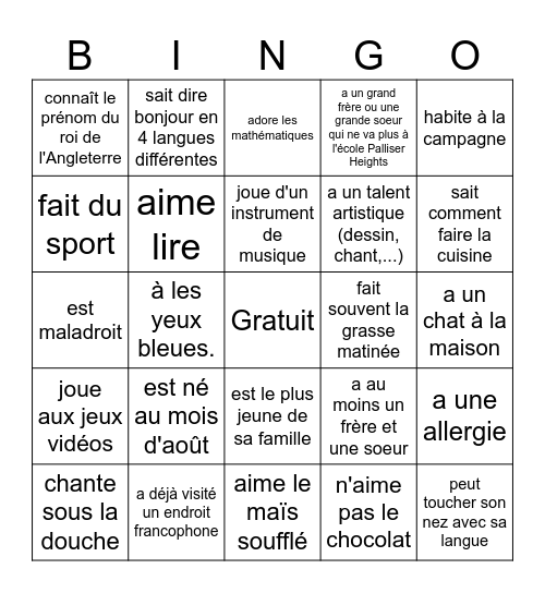 Je cherche quelqu'un qui... Bingo Card