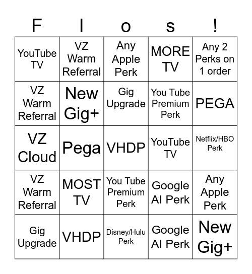 Verizon Bingo Card