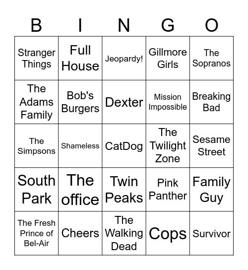 TV Theme Songs Bingo Card